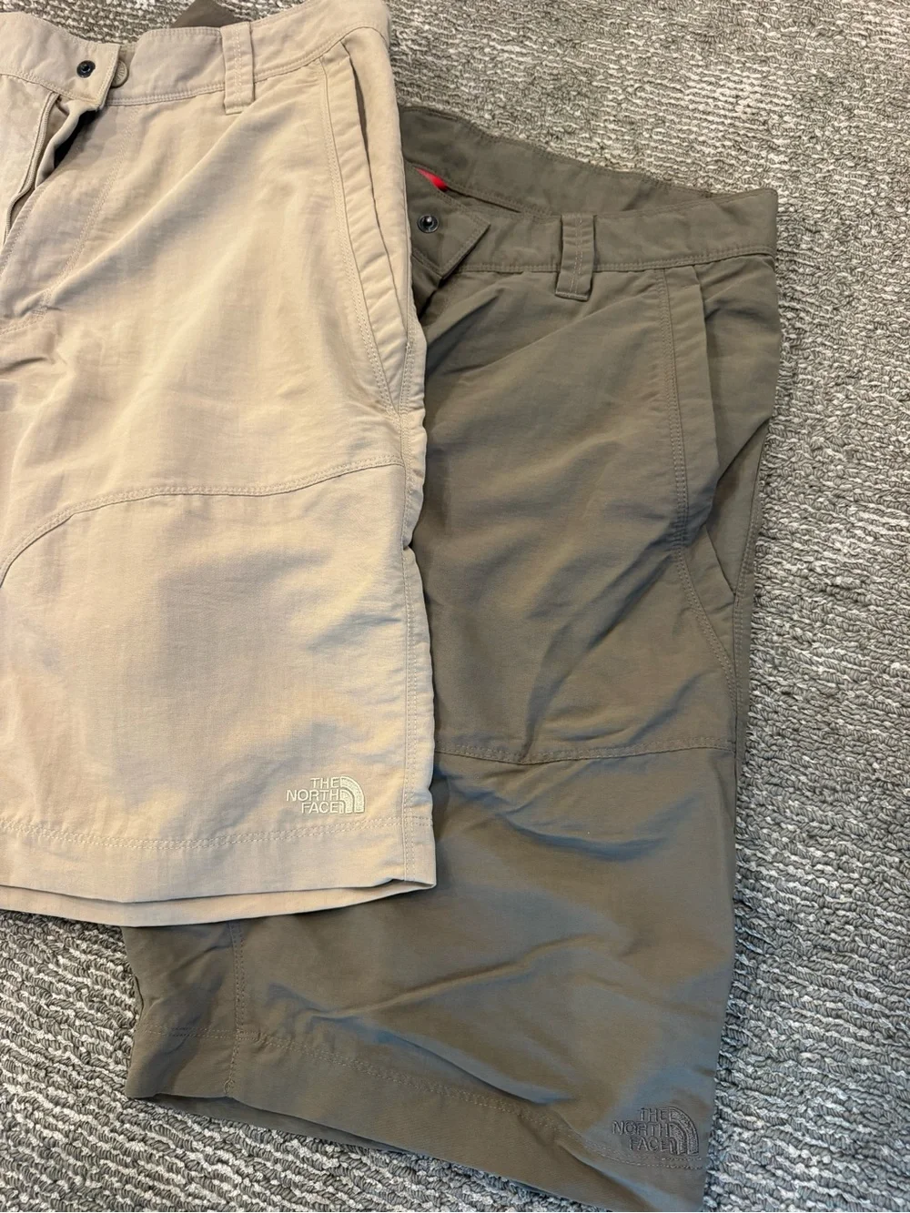 The North Face Men’s Tan and Olive Cargo trail or camping Shorts